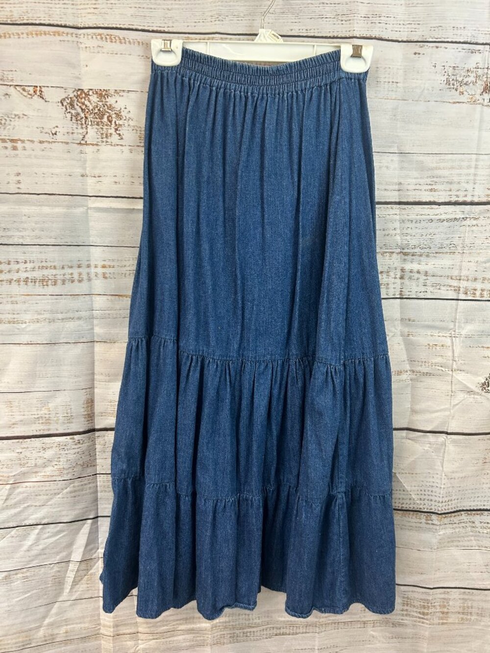 St John's Bay Denim Prairie Skirt Tiered with Pleats